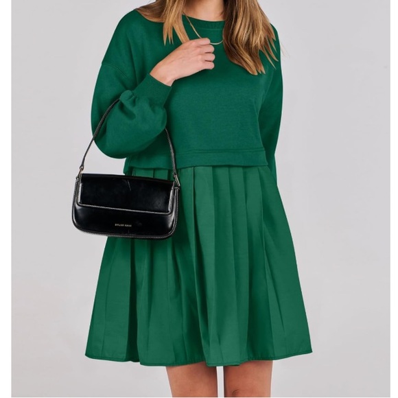 ANRABESS Sweatshirts Oversized Long Sleeve Loose Pleated Pullover Mini Dress - Picture 2 of 6